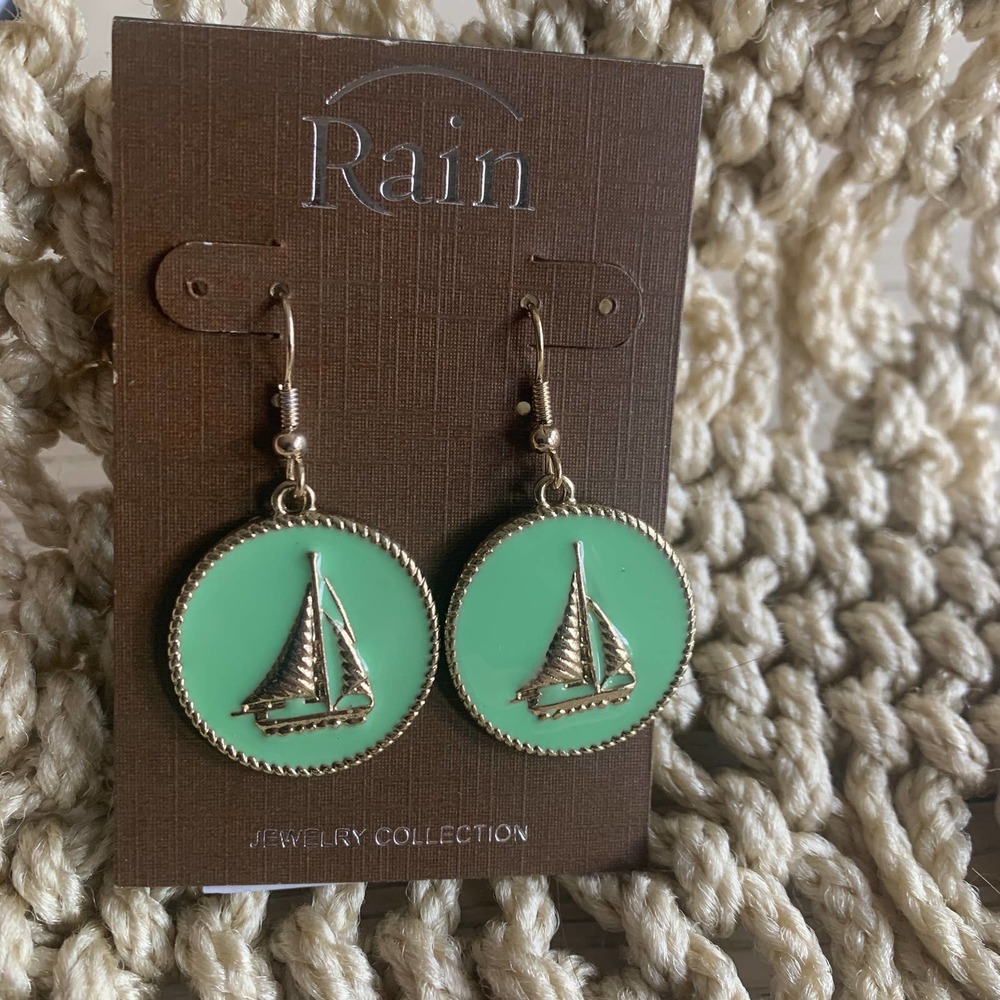 Rain mint sailboat earrings‎ NWT, nautical, resortwear, enamel, coastal